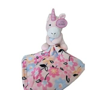 Little Beginnings Pink Unicorn Lovey Security Blanket Floral Stuffed Animal Toy